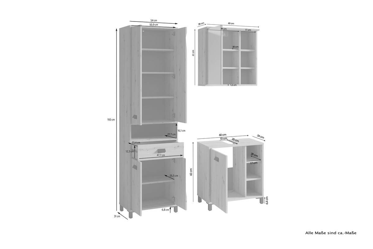 Badezimmer-Set WELLNESS, Set 3-tlg. Eiche