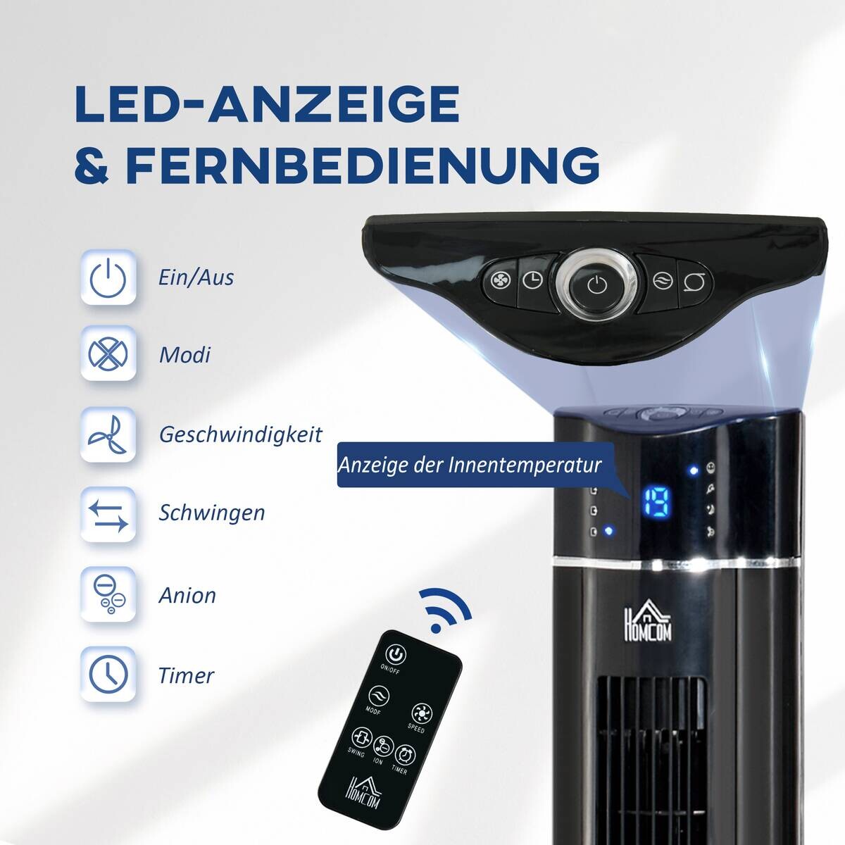 HOMCOM Ventilator schwarz Polypropylen Kunststoff Edelstahl B/H/L: ca. 32x32x106,8 cm