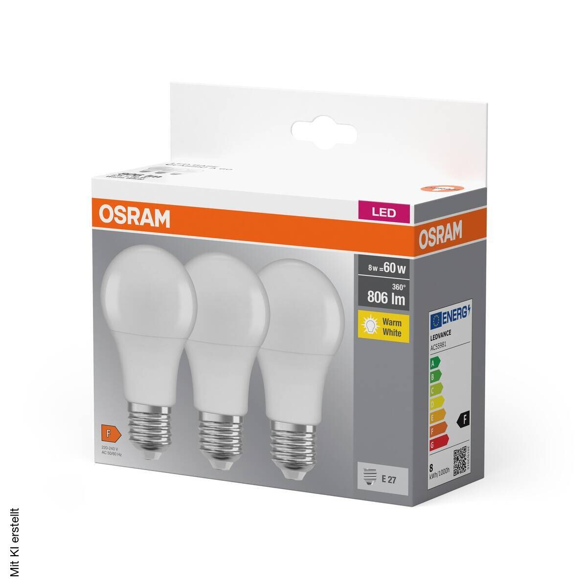 OSRAM LED-Leuchtmittel BASE Classic A AC55981 3er Pack E27