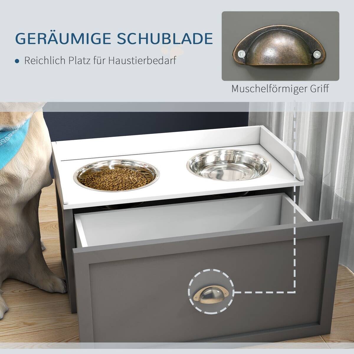 PawHut Hundenapf grau MDF B/H/L: ca. 30x36x60 cm