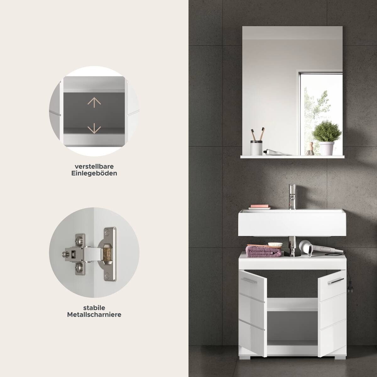 Badezimmer-Set Scout weiß weiß Hochglanz B/H/T: ca. 60x191x34 cm