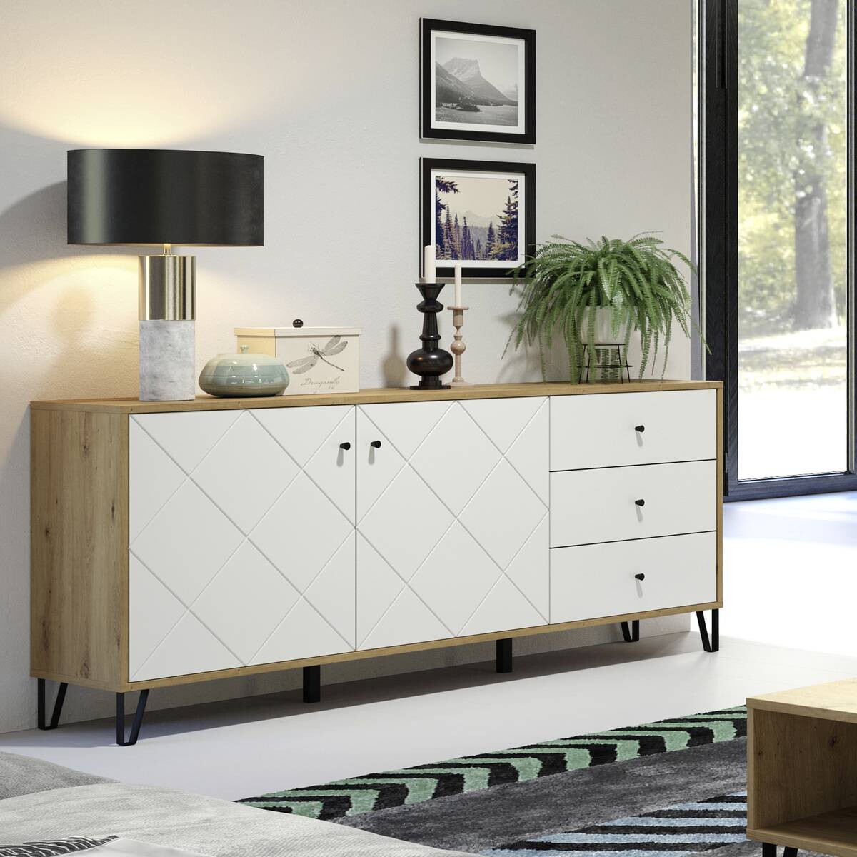 Sideboard Touch Eiche Artisan Nachbildung weiß matt B/H/T: ca. 183x76x40 cm