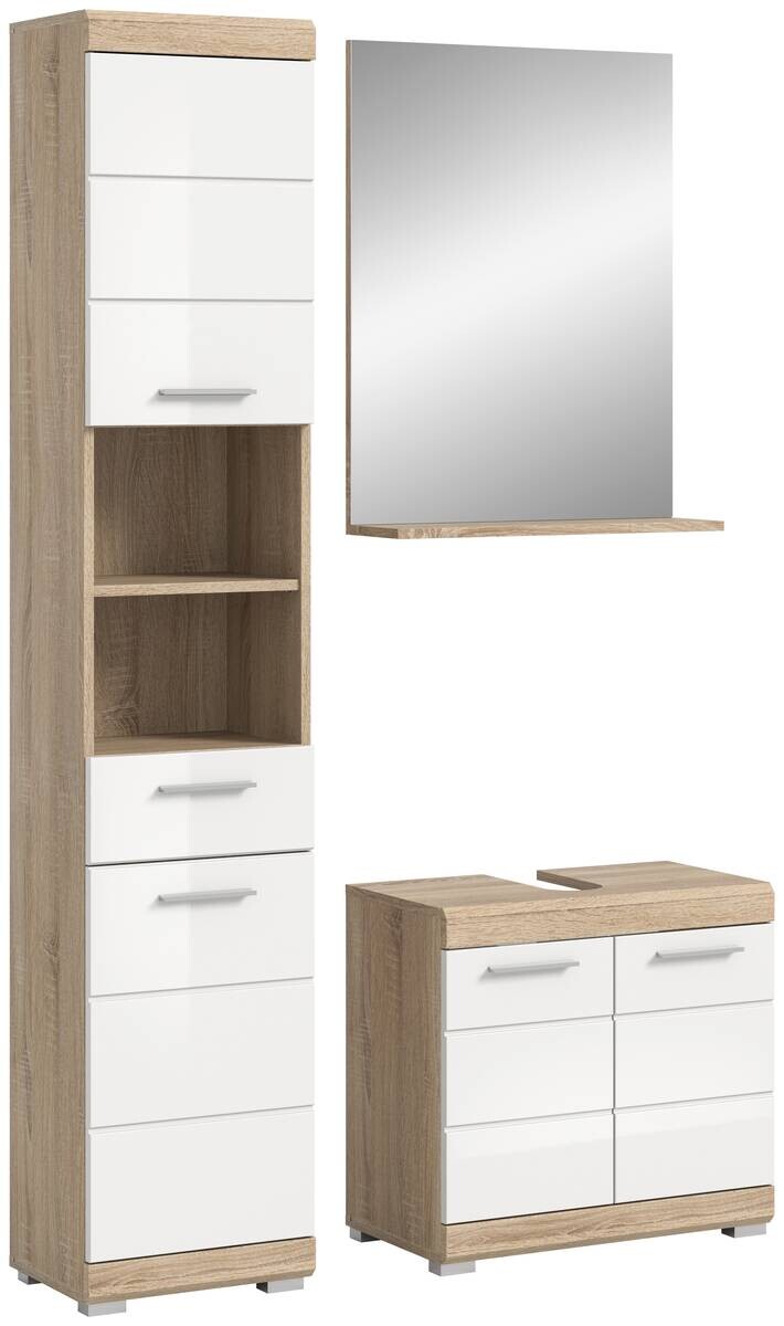 Badezimmer-Set Lambada Eiche Sonoma Nachbildung weiß Hochglanz B/H/T: ca. 112x191x34 cm