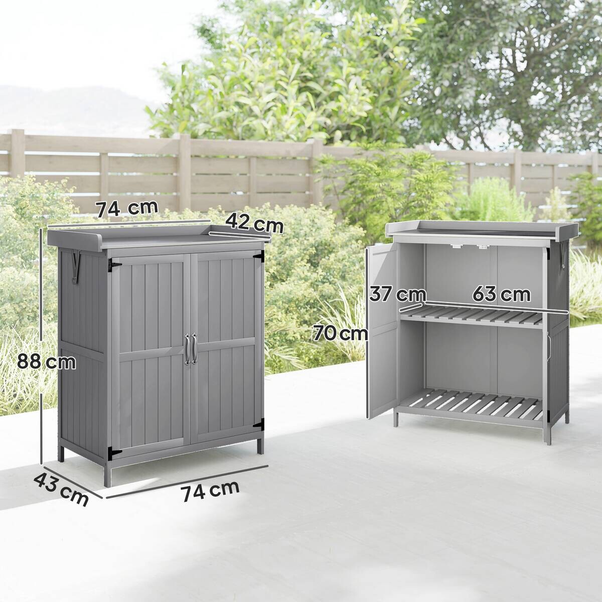 Outsunny Gartenschrank grau Edelstahl B/H/L: ca. 43x88x74 cm