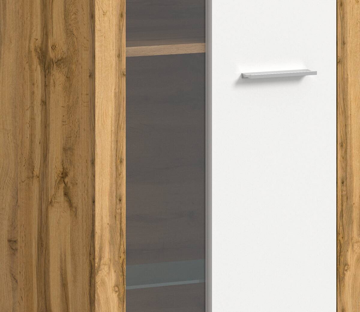 Vitrine Jam Eiche Wotan Nachbildung weiß B/H/T: ca. 60x159x35 cm