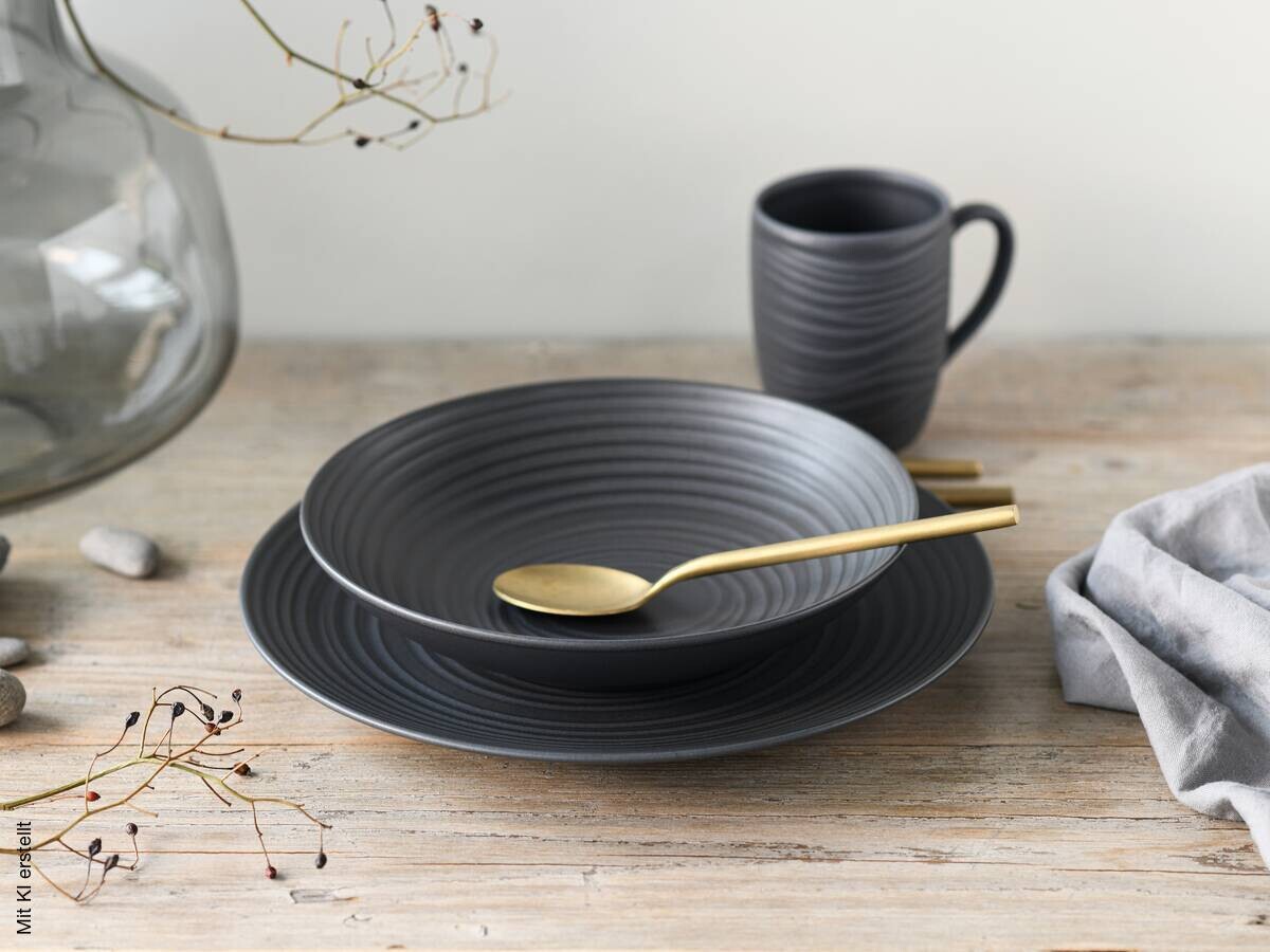 CreaTable Kaffeebecher Lava Stone schwarz Steinzeug 6 tlg.