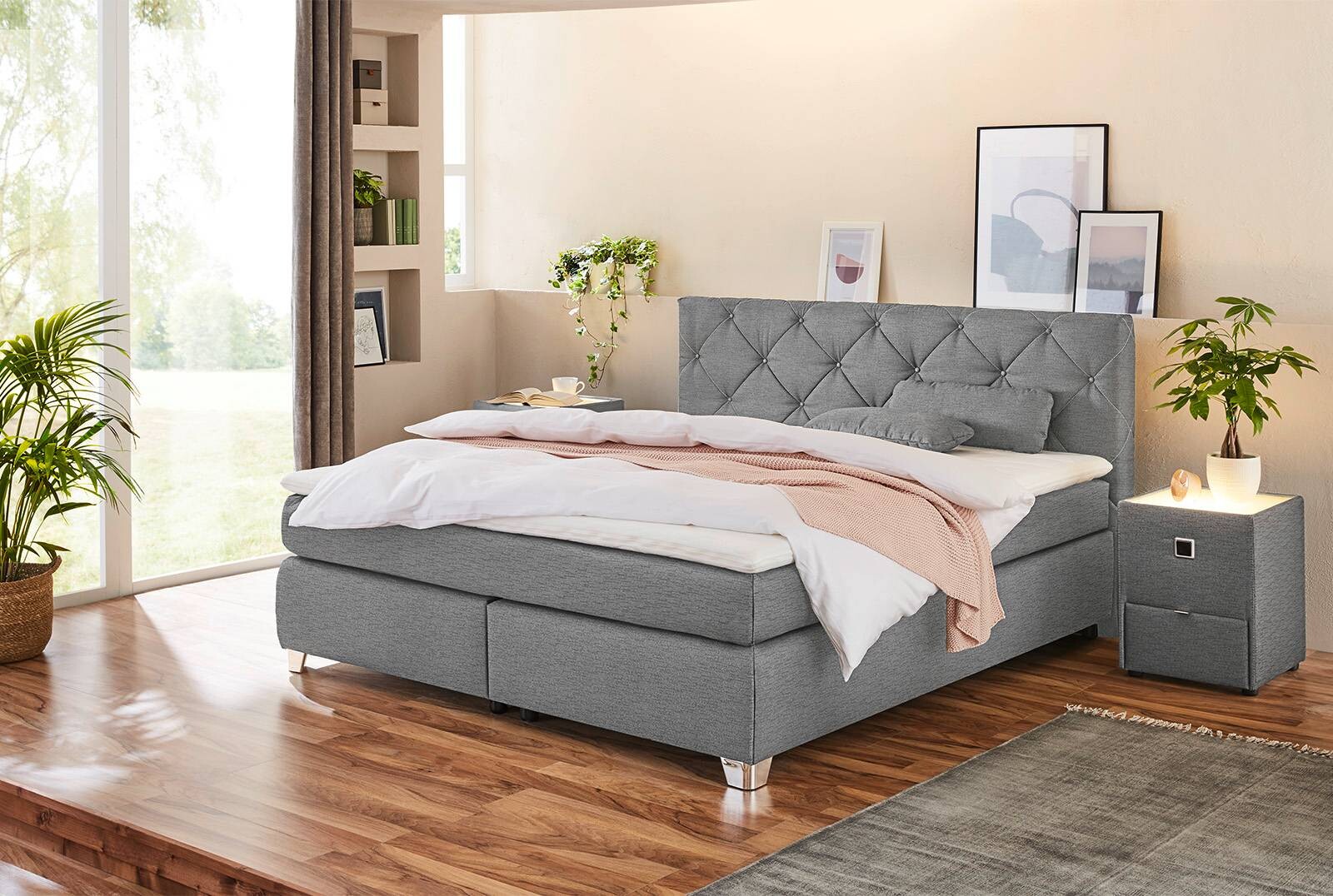 Boxspringbett grau Flachgewebe Liegefläche B/L: ca. 180x200 cm