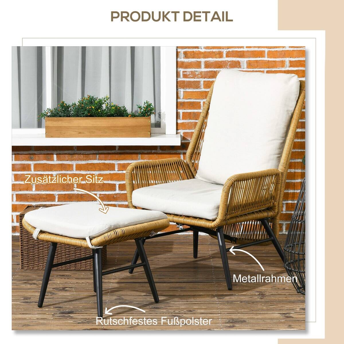 Outsunny Gartensessel natur Polyester B/H/L: ca. 83x94x67 cm