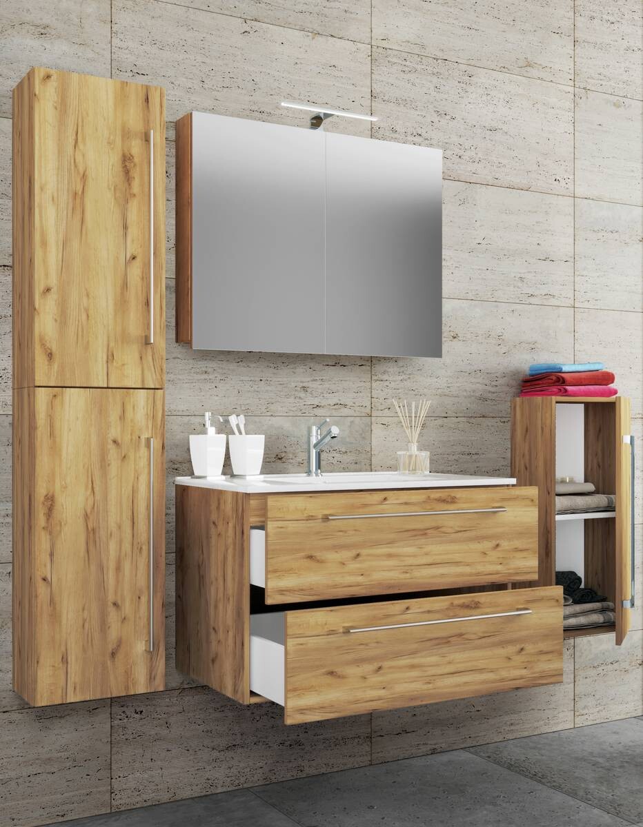 Waschplatz 5tlg-Badinos Eiche Honig Nachbildung B/H/T: ca. 81x52x46 cm