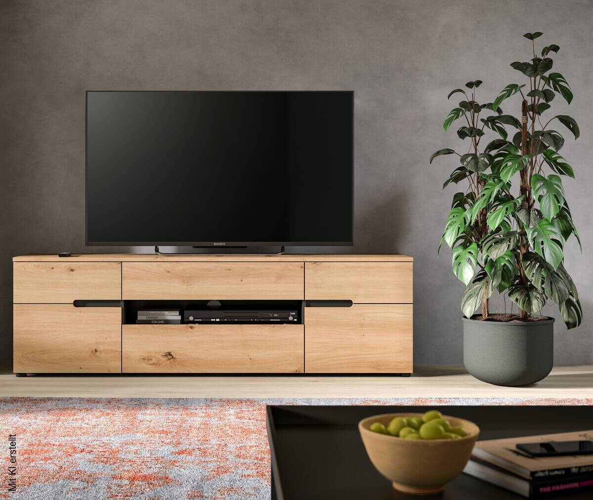 TV-Lowboard Canu basaltgrau Nachbildung Artisan Oak Nachbildung B/H/T: ca. 55x184x44 cm