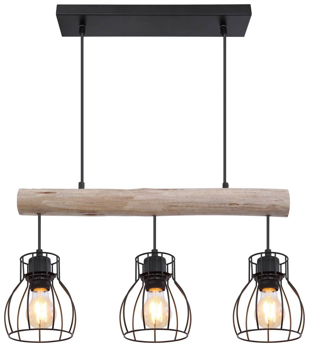 GLOBO Pendelleuchte Mina natur schwarz Holz Metall B/H: ca. 60x140 cm E27 3 Brennstellen