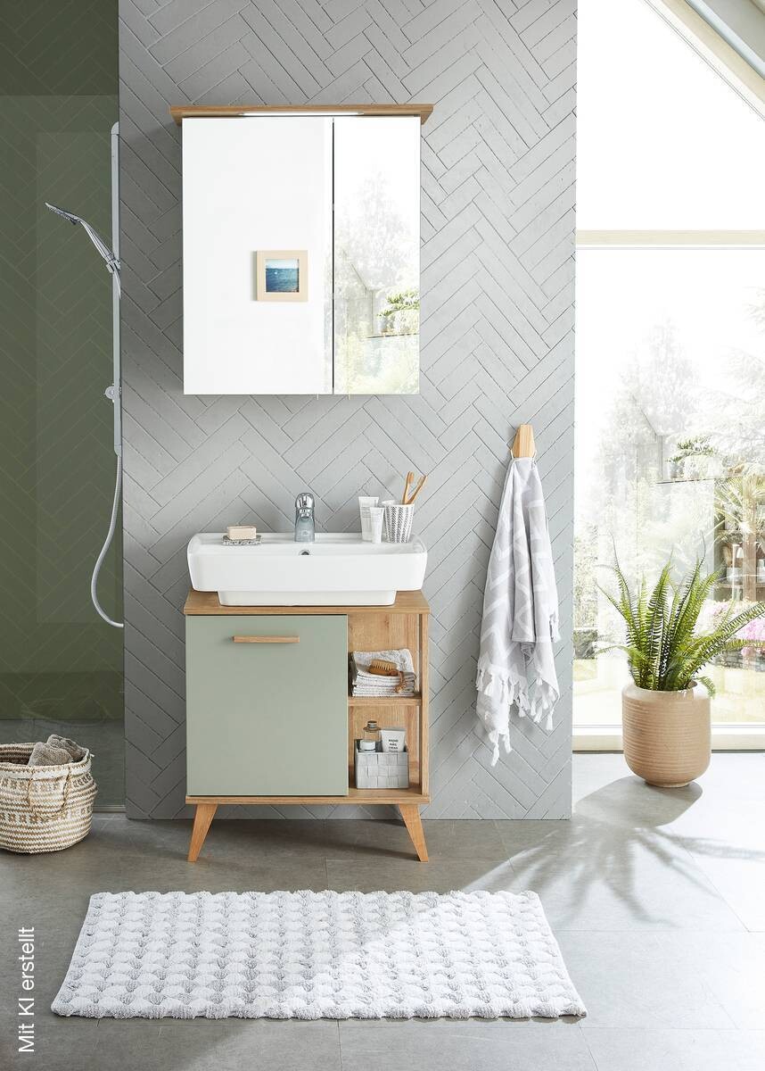 Badezimmer-Set Quickset 963 salbei Nachbildung Eiche Riviera Nachbildung B/H/T: ca. 60,5x200x33 cm