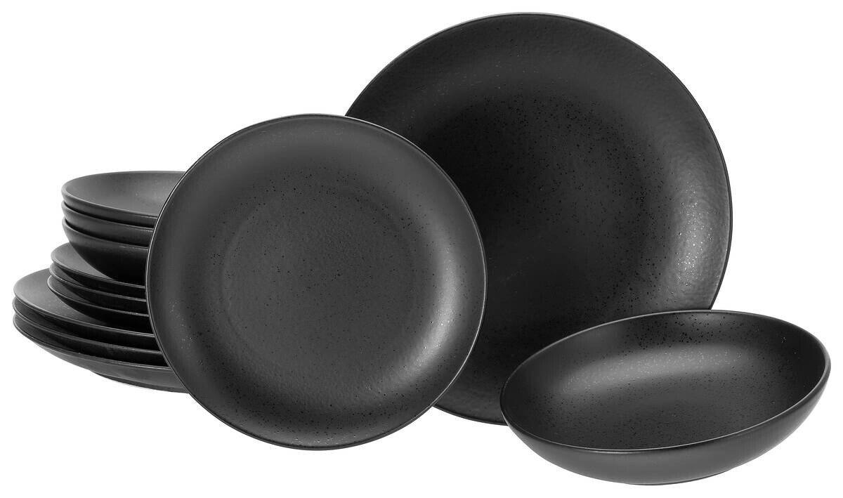CreaTable Tafelservice Magic Black schwarz Steinzeug 12 tlg.