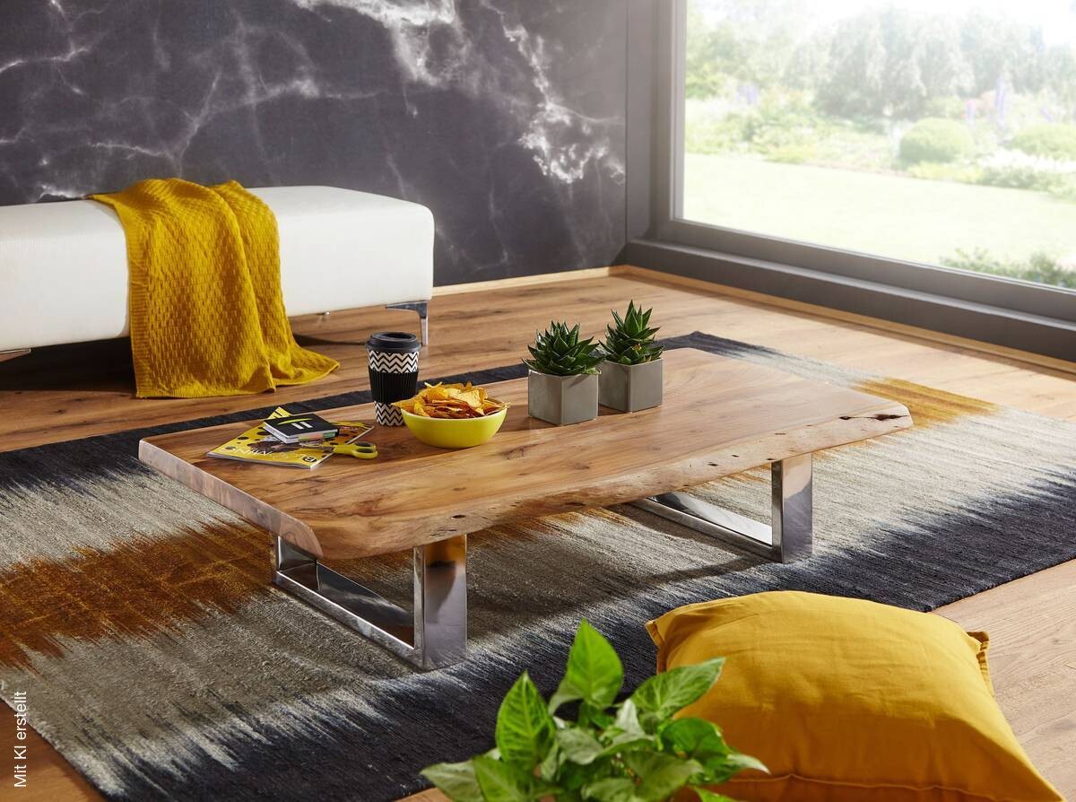 Couchtisch natur Chrom verchromt B/H/T: ca. 115x25x58 cm