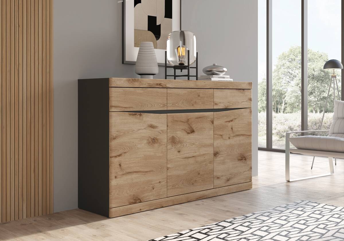 Sideboard Spring Eiche Viking Nachbildung anthrazit B/H/T: ca. 150x92x40 cm