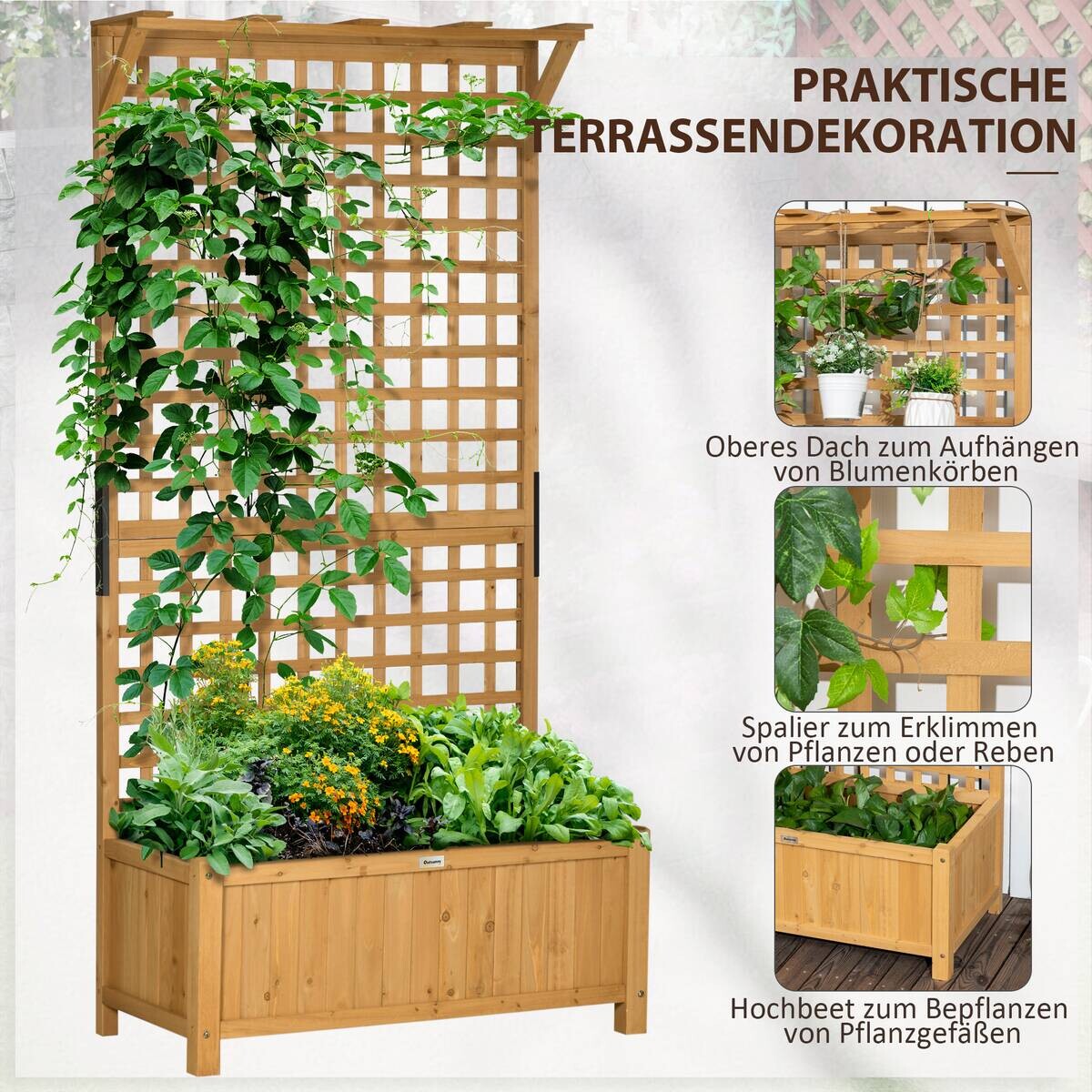 Outsunny Hochbeet gelb Holz B/H/L: ca. 45x183x90 cm