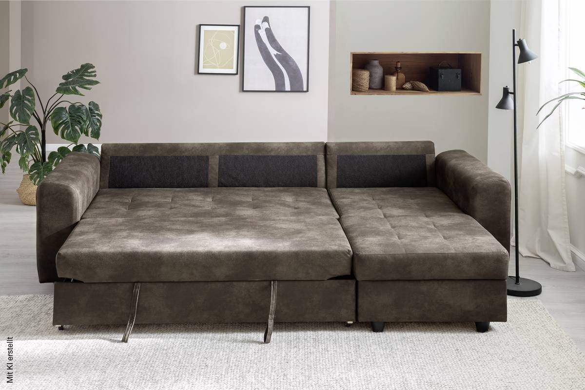 Ecksofa mit Bettfunktion und Bettkasten dunkelbraun B/H/T: ca. 245x85x155 cm