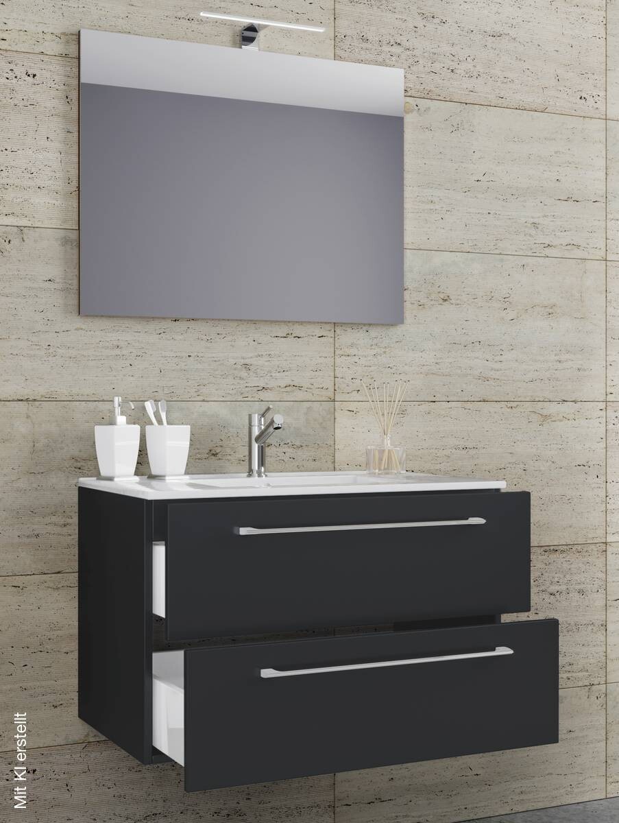 Waschplatz 3tlg-Badinos weiß schwarz B/H/T: ca. 60x50x46 cm