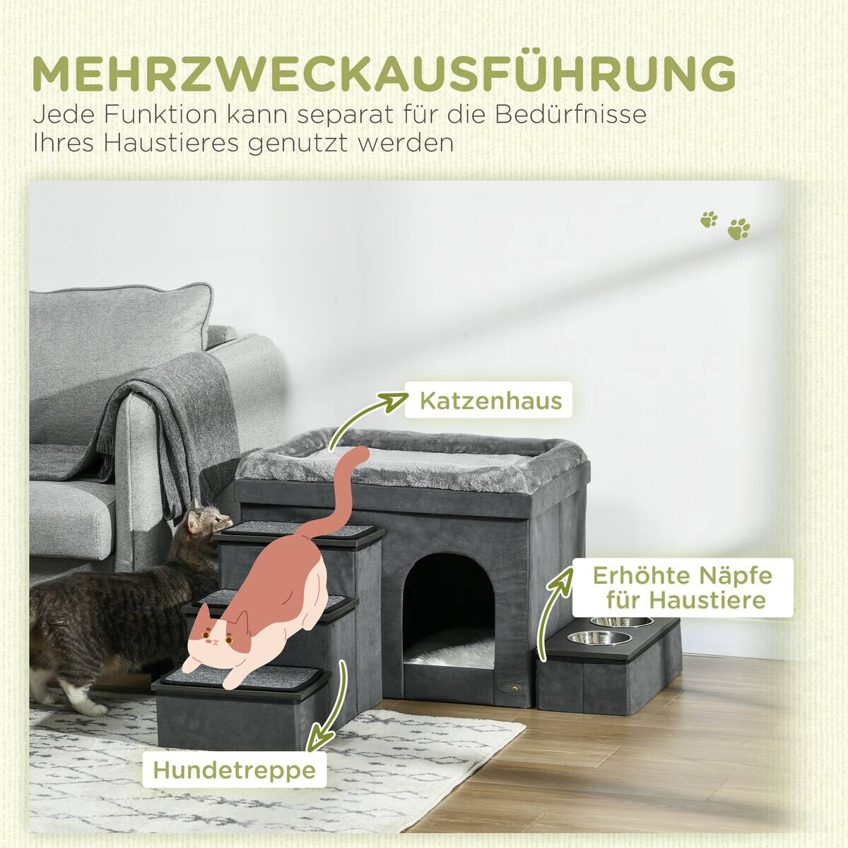 PawHut Katzen-Zubehör grau Edelstahl B/H/L: ca. 50x70x51,5 cm