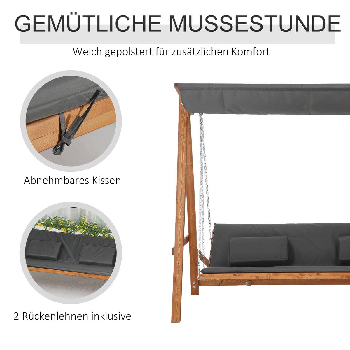 Outsunny Hollywoodschaukel mit Bettfunktion natur Polyester B/H/L: ca. 113x180x225,5 cm