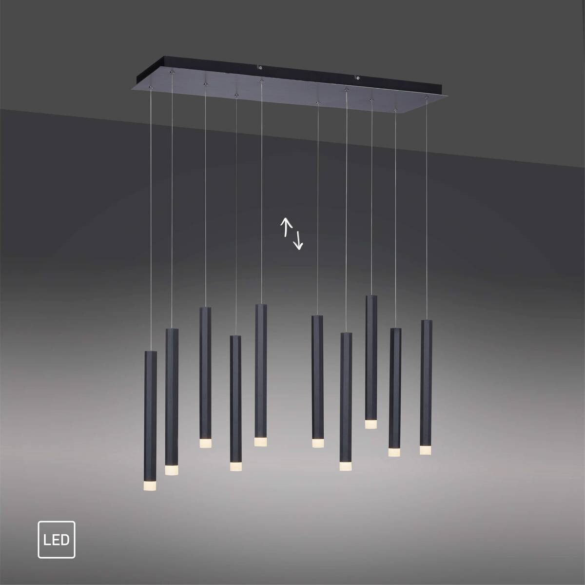Just Light LED-Pendelleuchte BRUNO 15206-18 schwarz Aluminium Eisen B/H/T: ca. 89x120x30 cm 10 Brennstellen