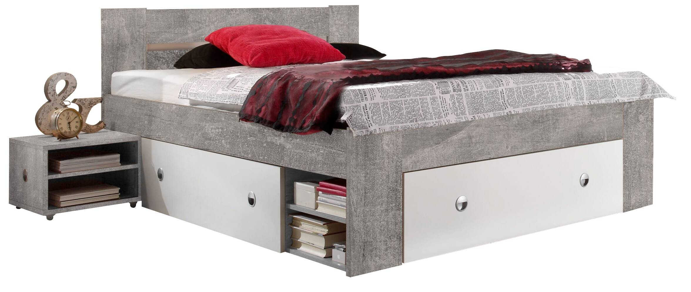 Funktionsbett Stefan Beton Optik weiß Liegefläche B/L: ca. 140x200 cm