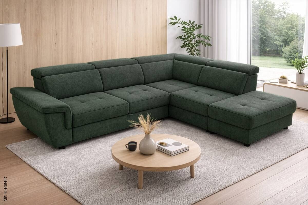 Ecksofa mit Bettfunktion und Bettkasten dunkelgrün Flachgewebe B/H/T: ca. 267x75x238 cm