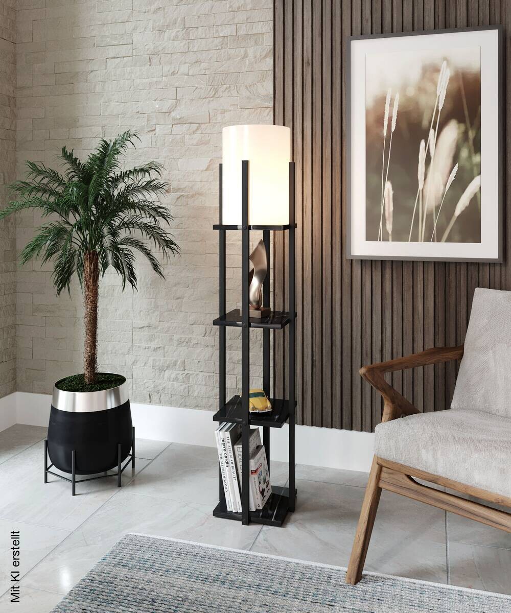 Opviq Stehlampe Nora schwarz MDF Stoff B/H/T/L/D: ca. 21x135x21x21x21 cm E27 1 Brennstellen