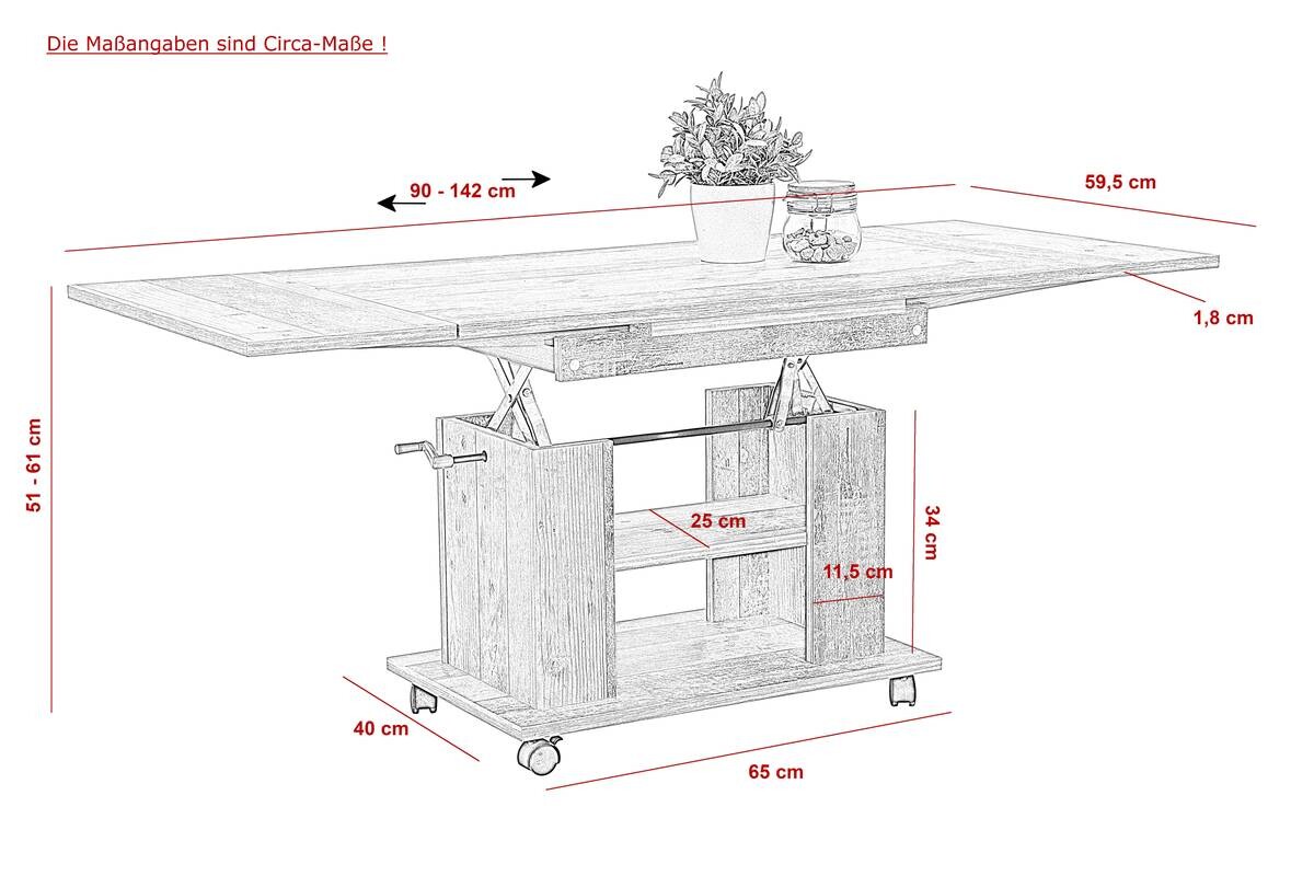 Hela Couchtisch JAKOB Eiche Artisan Holzwerkstoff B/H/T: ca. 90x51x60 cm
