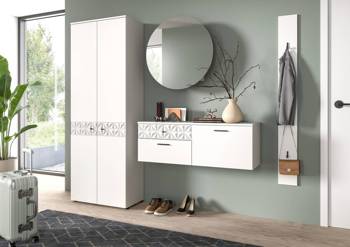 Garderobe Prisma weiß weiß Hochglanz B/H/T: ca. 195x192x34 cm