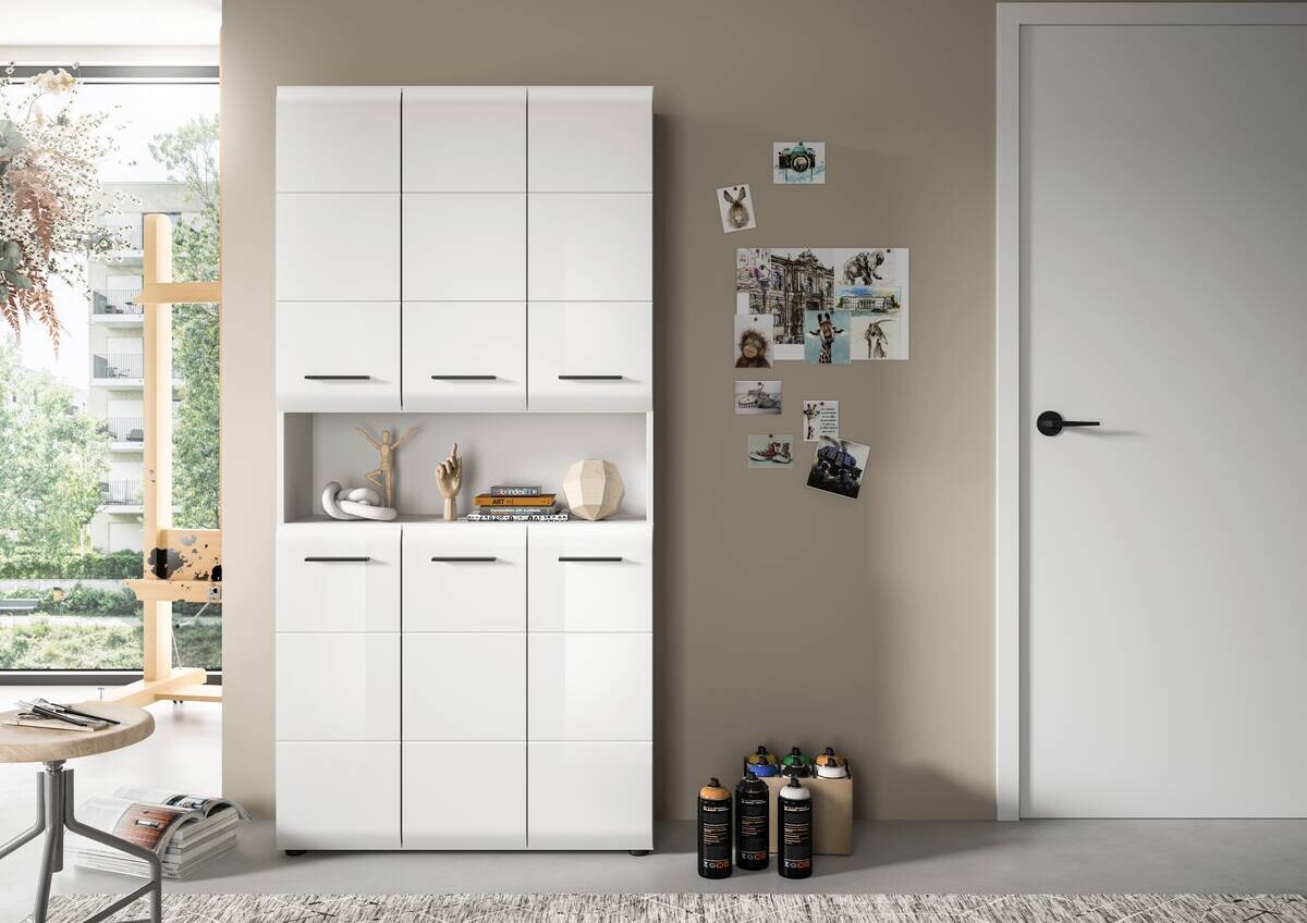Mehrzweckschrank Ice weiß weiß Hochglanz B/H/T: ca. 90x185x30 cm