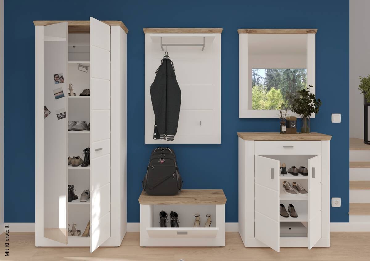 Sitzbank Michigan weiß matt Eiche Viking Nachbildung B/H/T: ca. 79x44x37 cm