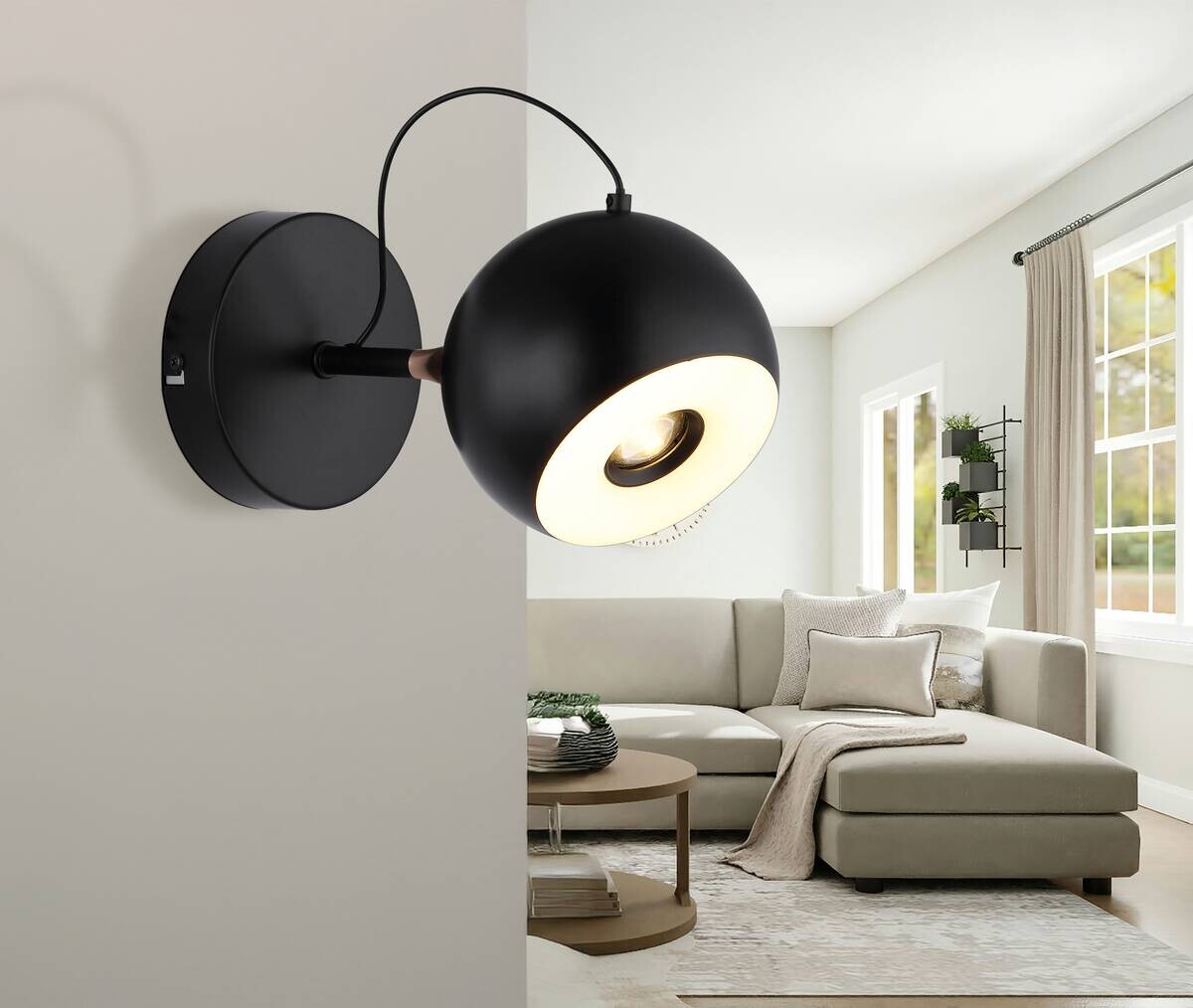 GLOBO Wandleuchte mattschwarz gold Metall D: ca. 12 cm 1 Brennstellen