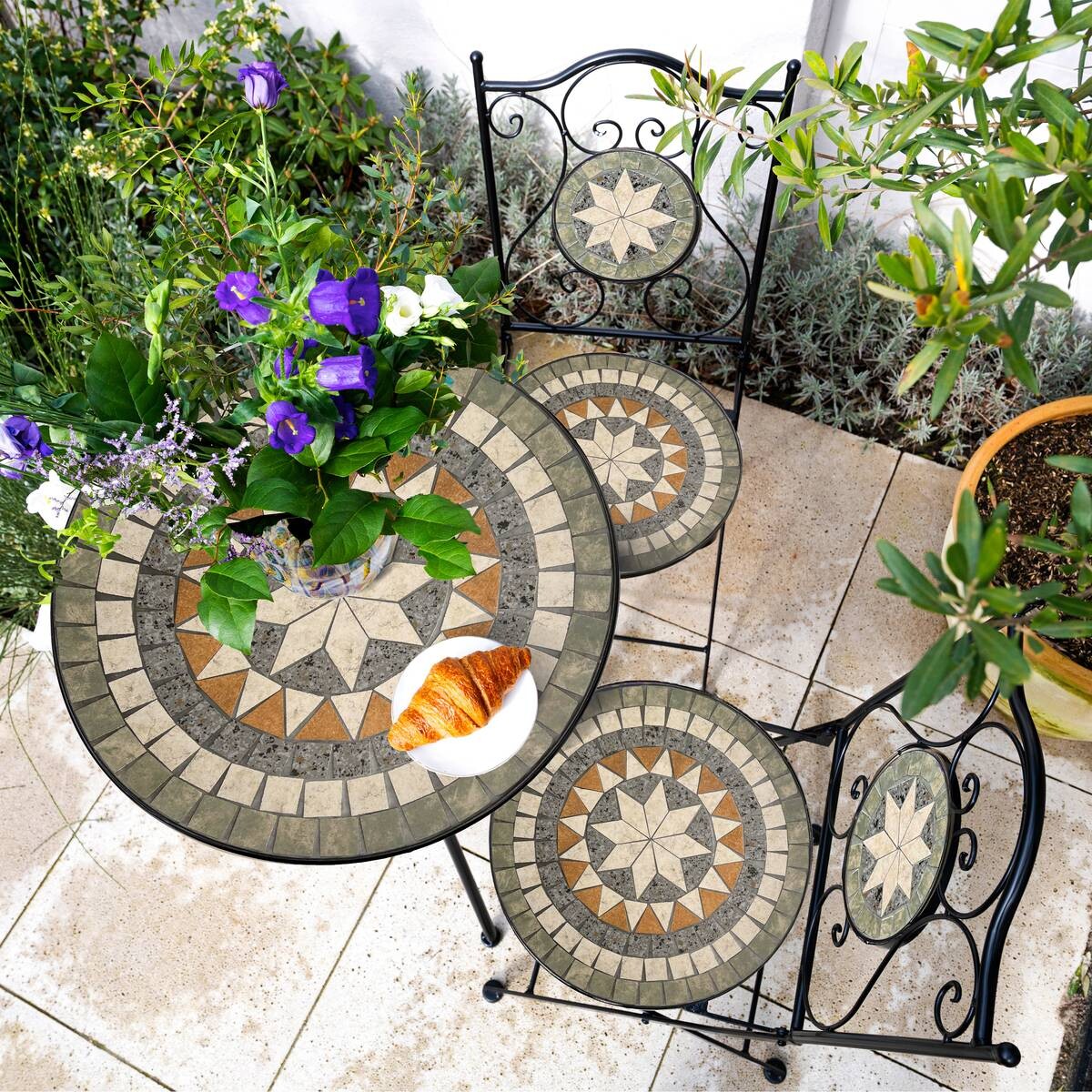 AXI Outdoor Living Bistroset Amélie Mosaik braun Metall B/H/L: ca. 60x92x60 cm
