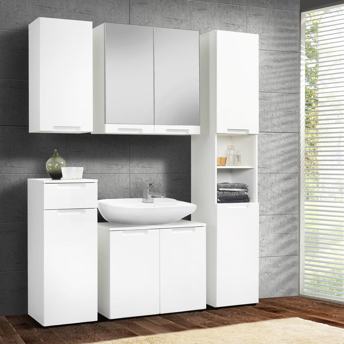 Waschbeckenunterschrank Mailand weiß weiß Hochglanz B/H/T: ca. 70x60x35 cm