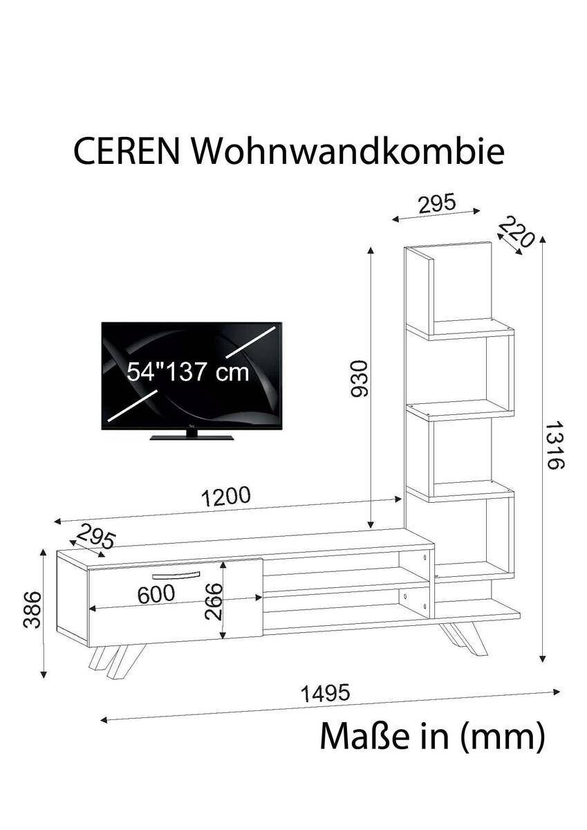 Wohnwand Ceren weiß Cordoba B/H/T: ca. 148x121x29 cm