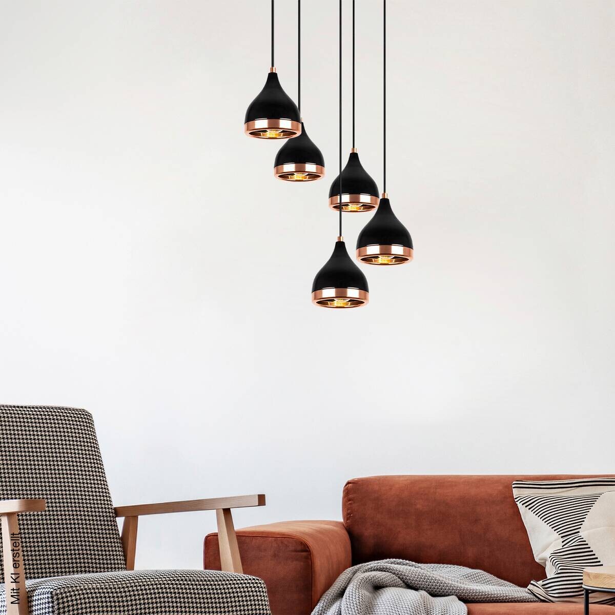 Opviq Pendelleuchte Yildo-7005 schwarz Kupfer B/H/T/L/D: ca. 43x135x43x43x43 cm E27 5 Brennstellen