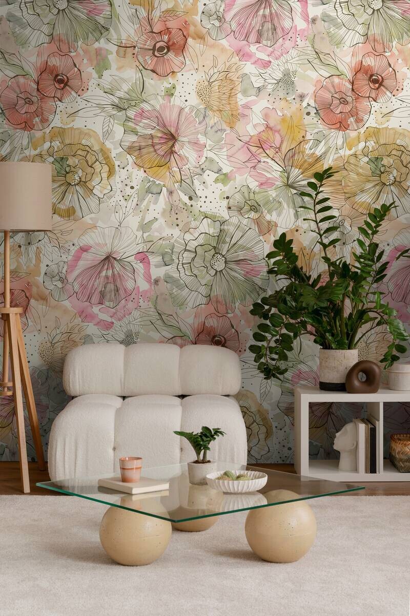 Livingwalls Fototapete Floral orange beige pink B/L: ca. 280x159 cm