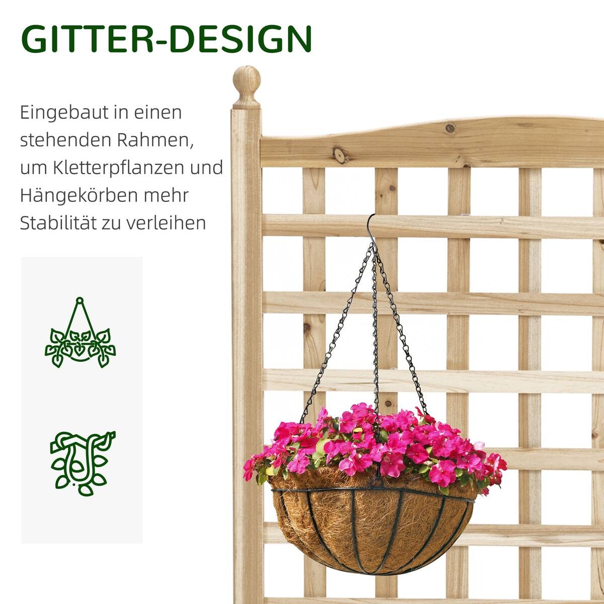 Outsunny Rankkasten im Spalierrahmen-Design natur B/H/L: ca. 28x120x64 cm