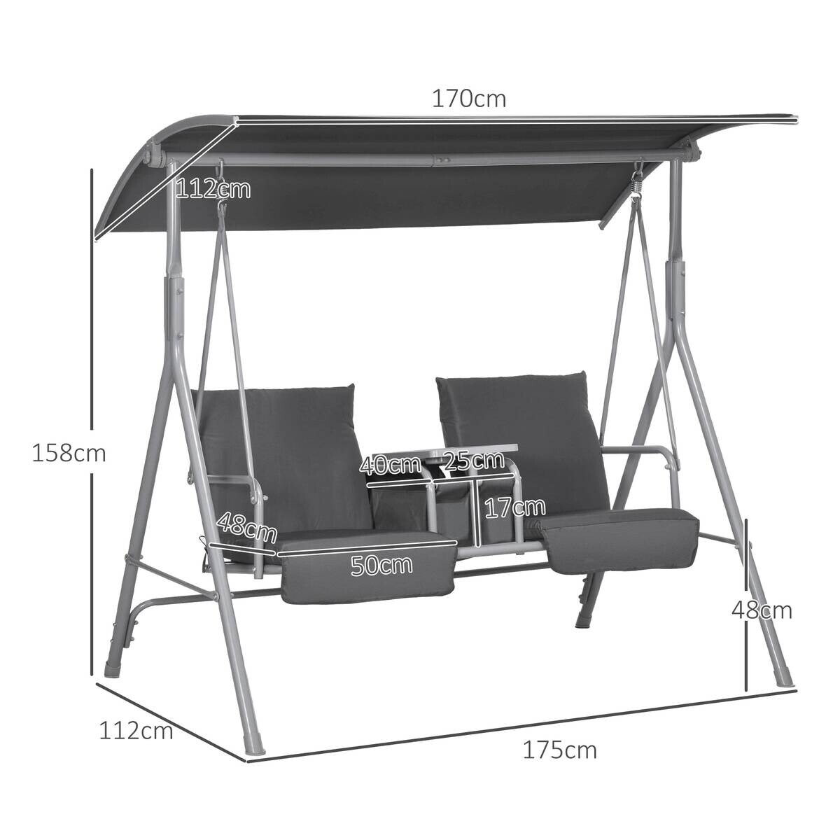 Outsunny Hollywoodschaukel schwarz Metall B/H/L: ca. 110x165x175 cm