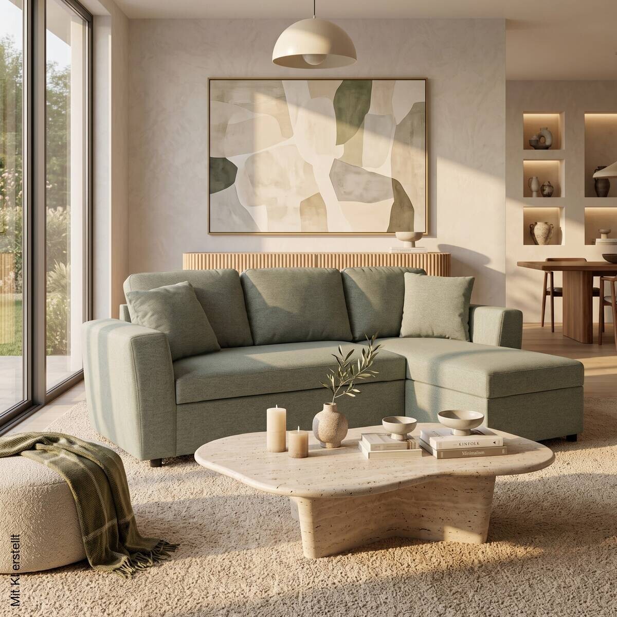 Ecksofa mit Bettfunktion und Bettkasten grün Webstoff B/H/T: ca. 234x86x144 cm