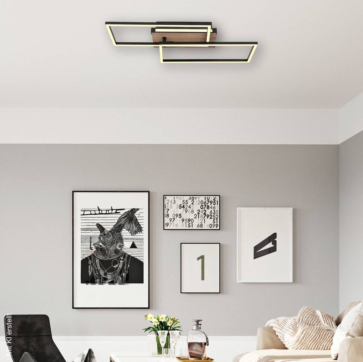 GLOBO LED-Deckenleuchte 67299D dunkelbraun mattschwarz Kunststoff MDF Metall B/H/T: ca. 49x10x60 cm