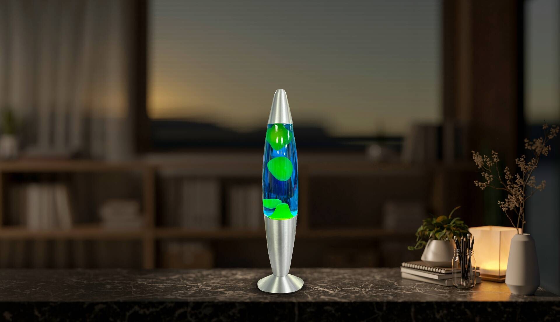 HWH LED-Lavalampe blau gelb Glas Aluminium H/D: ca. 34x62 cm