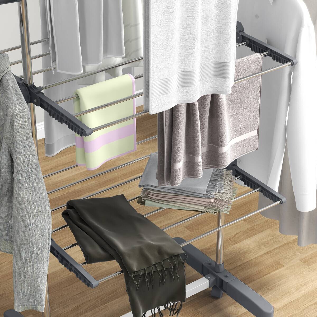 HOMCOM Wäscheständer grau Edelstahl B/H/L: ca. 55x142x152 cm
