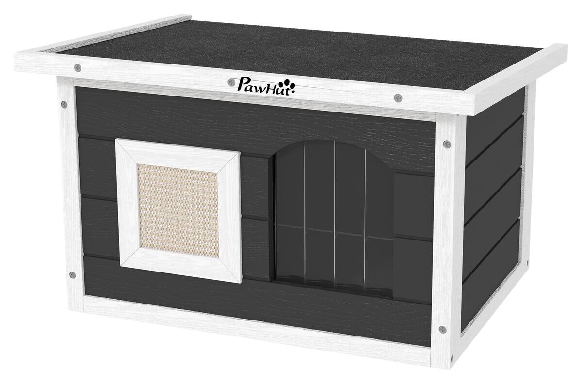 PawHut Katzenhaus grau Holz B/H/L: ca. 45x36,5x61 cm