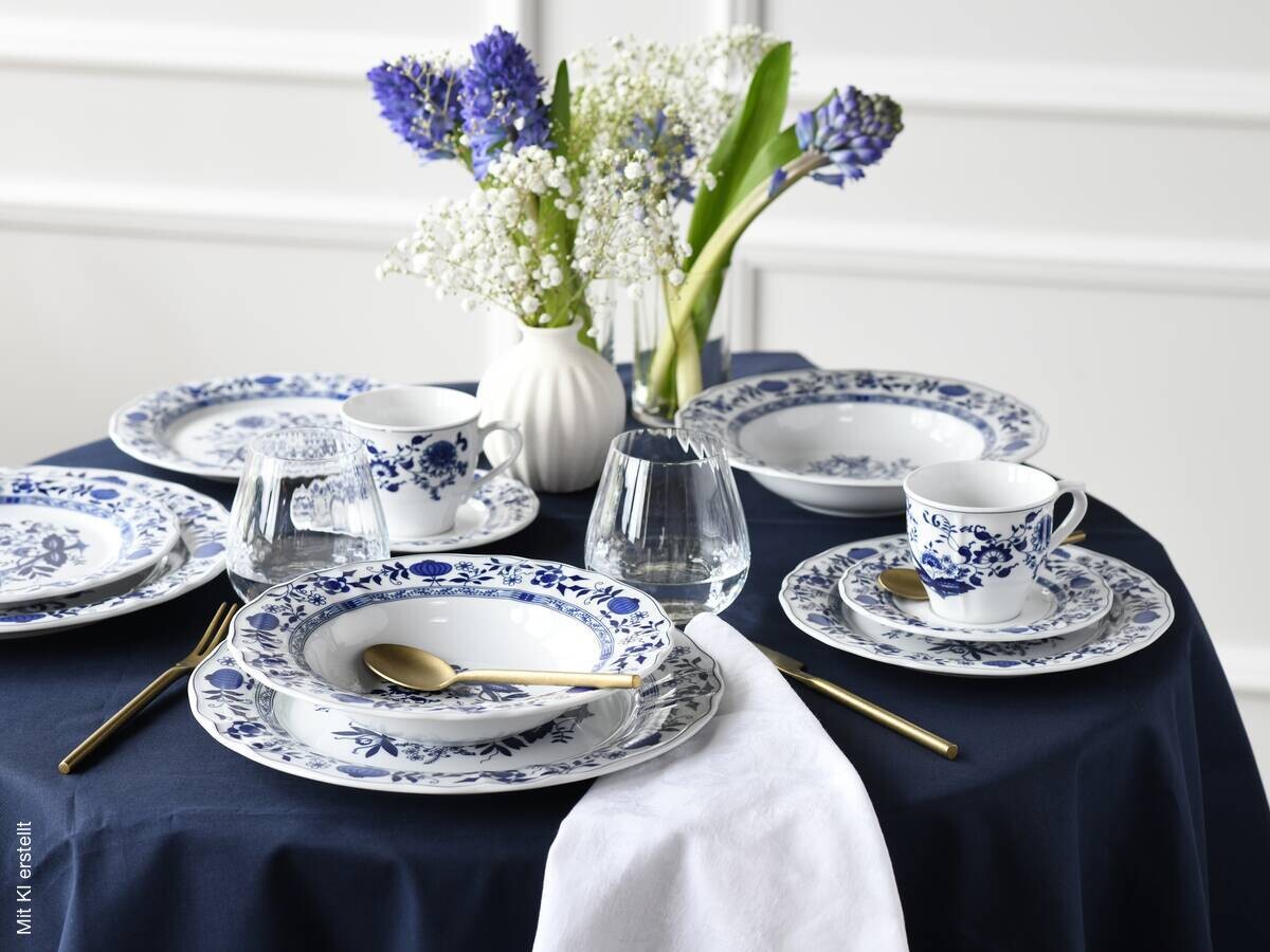 CreaTable Kombiservice Flora Zwiebelmuster weiß Porzellan 30 tlg.
