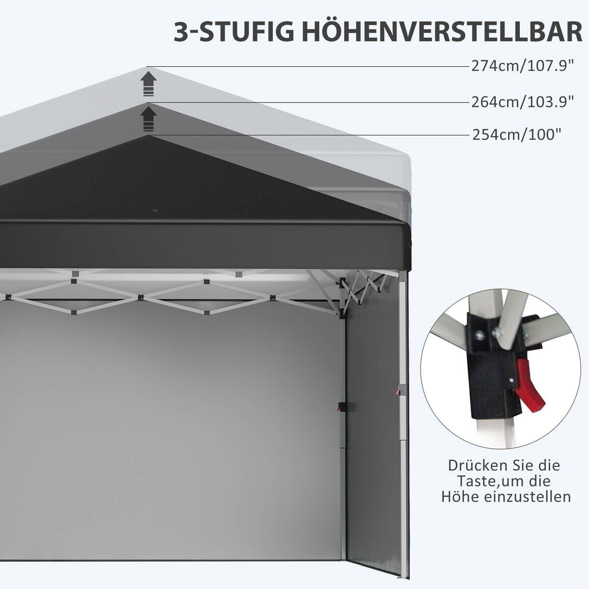 Outsunny Pavillon schwarz Polyester B/H/L: ca. 297x297x274 cm