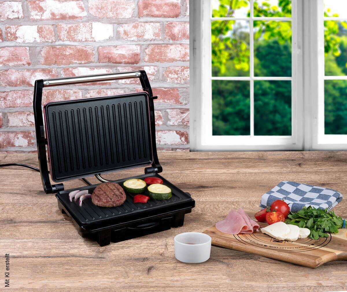Kontaktgrill rot B/H/L: ca. 11,5x29,5x32,5 cm