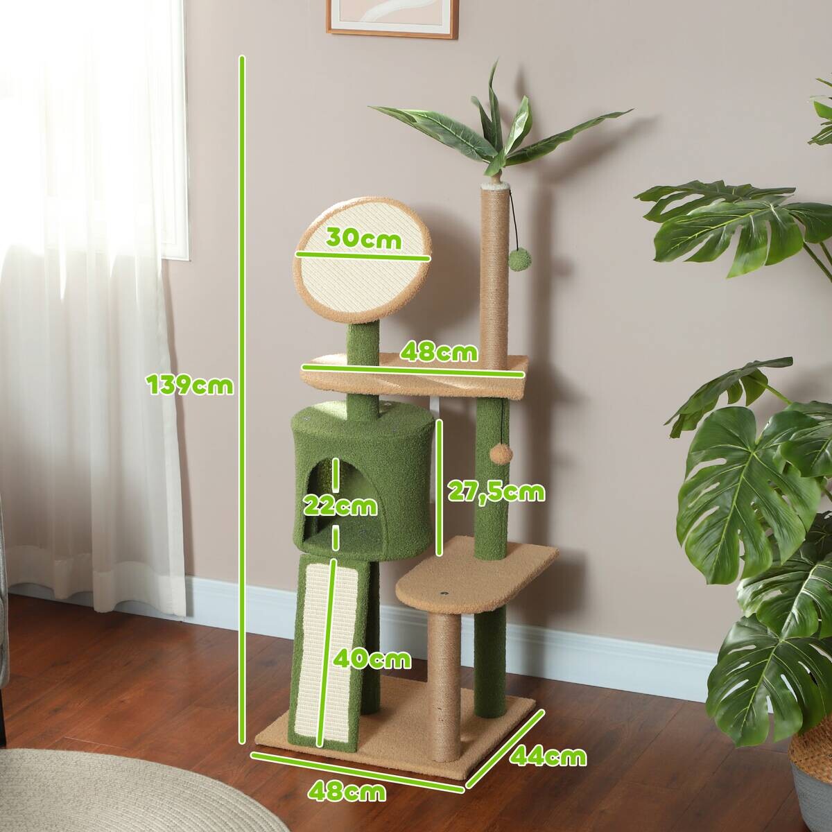 PawHut Kratzbaum grün Polyester B/H/L: ca. 44x139x48 cm