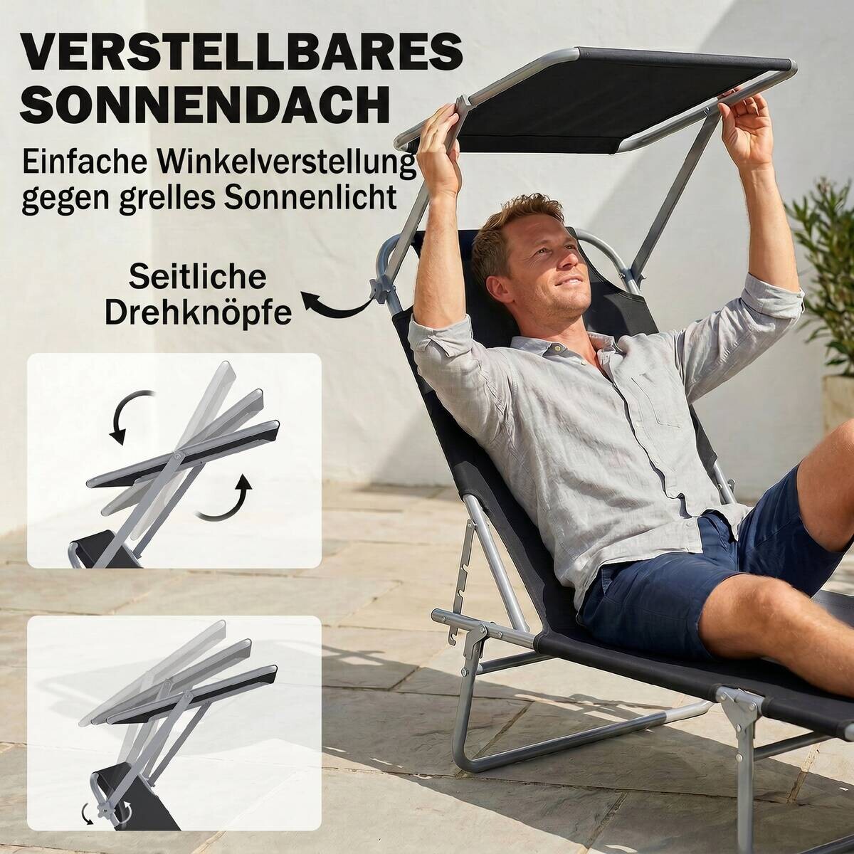 Outsunny Gartenliege schwarz Metall B/H/L: ca. 58x27x187 cm